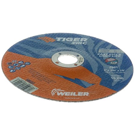 Weiler 6" x .045" TIGER ZIRC Type 27 Cutting Wheel, Z60T, 7/8" A.H. 58022